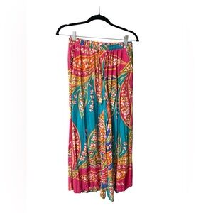Haute Hippie Teal & Magenta Floral Pattern Cropped Pants